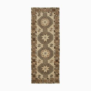 Beige Anatolian  Antique Hand Knotted Vintage Runner Rug