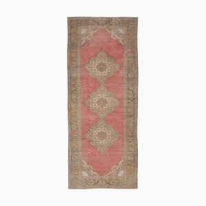 Beige Anatolian  Low Pile Hand Knotted Vintage Runner Rug