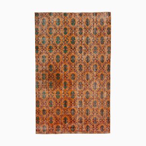 Türkischer Handgeknüpfter Orangenfarbener Vintage Teppich aus Wolle