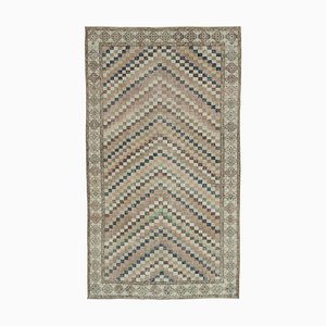 Turkish Beige Hand Knotted Wool Vintage Rug