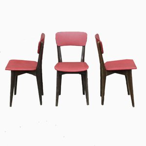 Chaises d'Appoint en Bois et Skaï, France, 1960, Set de 3