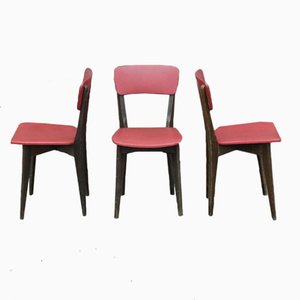 Französische Beistellstühle aus Holz & Skai, 1960, 3er Set