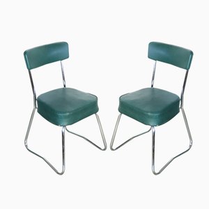 Set of Industrial Steel Tube Chairs with Green Covers, 1950s