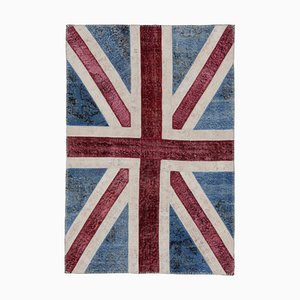 Anatolian Hand Knotted Wool Vintage Flag Carpet