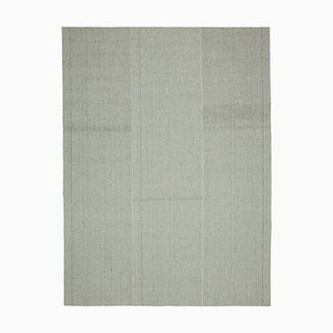 Grauer Handgeknüpfter Flatwave Kilim Teppich aus Wolle