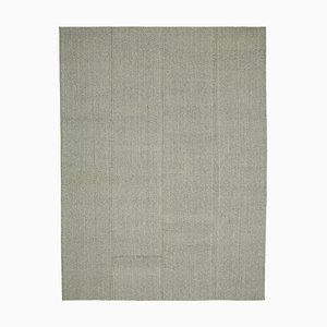 Grauer handgewebter Flatwave Kilim Teppich aus Wolle