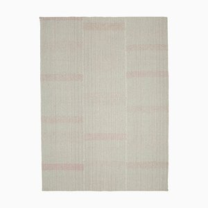 Beiger Handgearbeiteter Flatwave Kilim Teppich aus Wolle