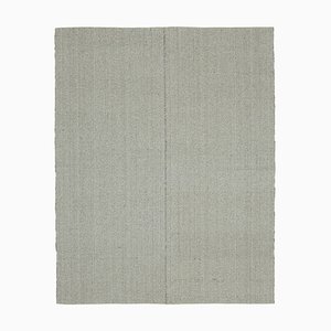 Grauer handgewebter Flatwave Kilim Teppich aus Wolle