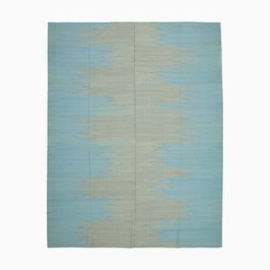 Blue Anatolian Hand Knotted Wool Flatwave Kilim Carpet