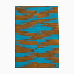 Tapis Kilim Plat Fait Main Bleu en Laine Fait Main