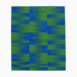 Tappeto Kilim Flatwave di lana fatto a mano blu, Turchia