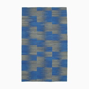 Tappeto Kilim Flatwave di lana fatto a mano blu, Turchia