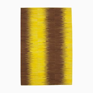 Tapis Kilim Carré Plat en Laine Fait Main Jaune, Turquie