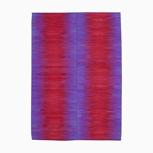 Lila Oriental Handgeknüpfter Flatwave Kilim Teppich aus Wolle