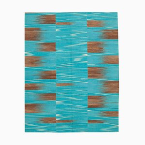 Turquoise Oriental Handmade Wool Flatwave Kilim Carpet