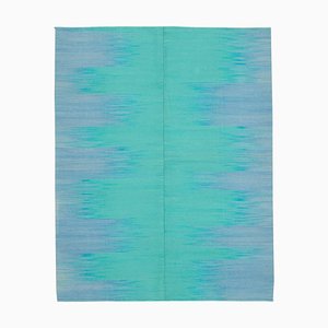 Turquoise Anatolian Hand Knotted Wool Flatwave Kilim Carpet