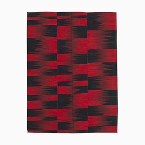 Roter orientalischer handgewebter Flatwave Kilim Teppich aus Wolle