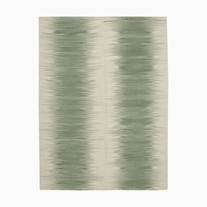 Grüner türkischer Flatwave Kilim Teppich aus handgewebter Wolle