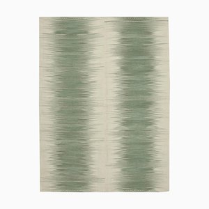 Tappeto Kilim Flatwave in lana verde, annodato a mano, Turchia