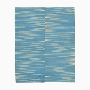 Blauer Orientalischer Flatwave Kilim Teppich aus handgewebter Wolle