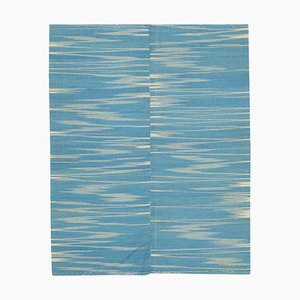 Tappeto Kilim Flatwave blu orientale fatto a mano in lana