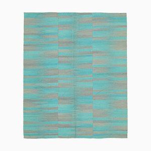 Turquoise Oriental Hand Knotted Wool Flatwave Kilim Carpet