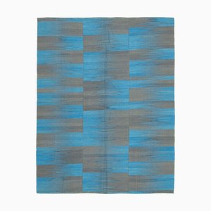 Blue Turkish Hand Knotted Wool Flatwave Kilim Carpet