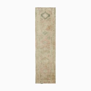 Vintage Oriental Handmade Wool Beige Runner Rug