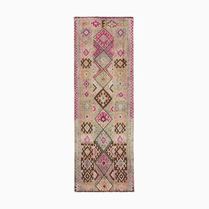 Anatolian Multicolor Hand Knotted Wool Vintage Runner Carpet