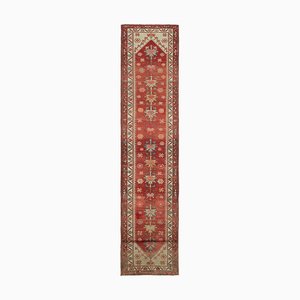 Anatolian Red Hand Knotted Wool Vintage Runner Rug