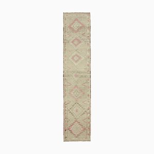 Vintage Oriental Handmade Wool Beige Runner Rug