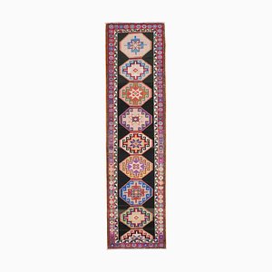 Anatolian Multicolor Hand Knotted Wool Vintage Runner Rug