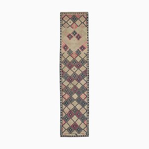 Handmade Wool Turkish Beige Vintage Runner Rug