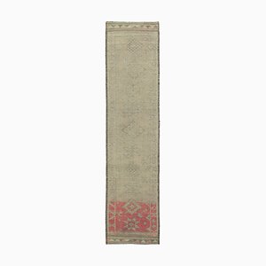 Anatolian Beige Hand Knotted Wool Vintage Runner Rug