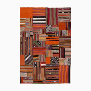 Oriental Orange Hand Knotted Wool Antique Patchwork Carpet