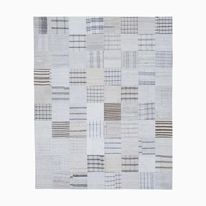 Oriental White Hand Knotted Wool Kilim Patchwork Carpet