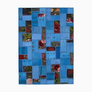 Oriental Blue Hand Knotted Wool Kilim Patchwork Carpet