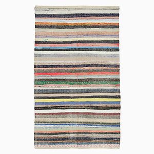 Beige Anatolian Hand Knotted Wool Vintage Kilim Carpet