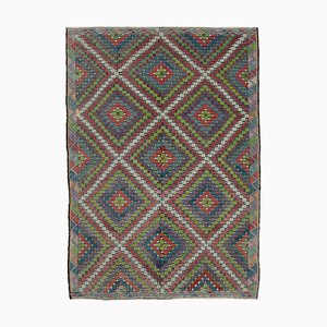 Mehrfarbiger Orientalischer Handgeknüpfter Vintage Kilim Teppich aus Wolle