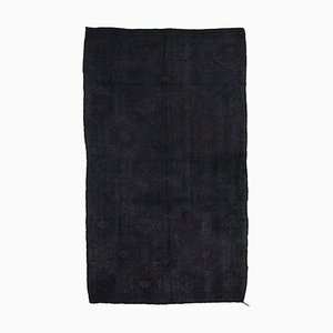 Black Turkish Hand Knotted Wool Vintage Kilim Carpet