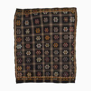 Alfombra Kilim vintage oriental de lana hecha a mano en marrón