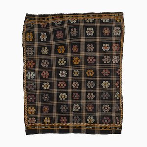 Brown Oriental Handmade Wool Vintage Kilim Carpet