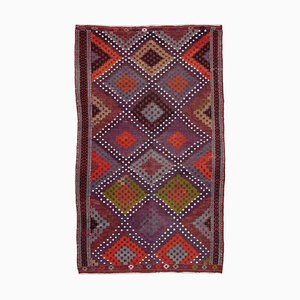 Red Oriental Hand Knotted Wool Vintage Kilim Carpet