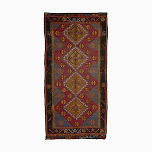 Brown Turkish Hand Knotted Wool Vintage Kilim Carpet