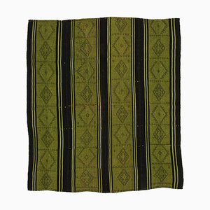 Tapis Kilim Vintage Vert en Laine Anatolienne Faite à la Main