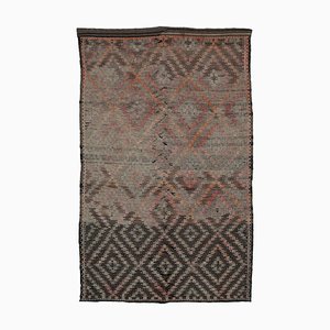 Brown Turkish Hand Knotted Wool Vintage Kilim Carpet