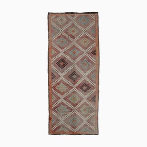 Beige Turkish Handmade Wool Vintage Kilim Carpet