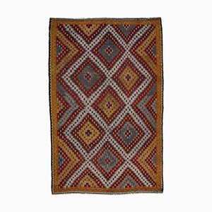 Orange Anatolian Handmade Wool Vintage Kilim Carpet