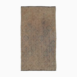 Beige Turkish Hand Knotted Wool Vintage Kilim Carpet