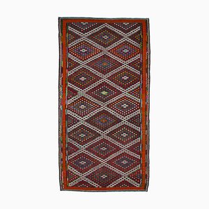 Mehrfarbiger Orientalischer Handgeknüpfter Vintage Kilim Teppich aus Wolle